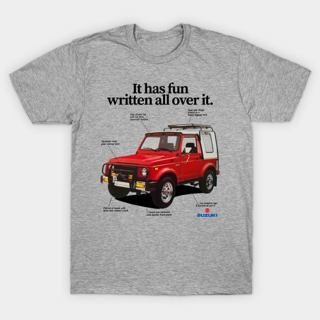 SUZUKI SAMURAI SJ 410 - advert T-Shirt by Throwback Motors